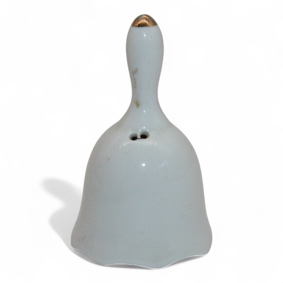 Vintage White Ceramic Bell W/ Pink Rose Design & Gold Accent Handle Made In Taiw - Picture 5 of 5